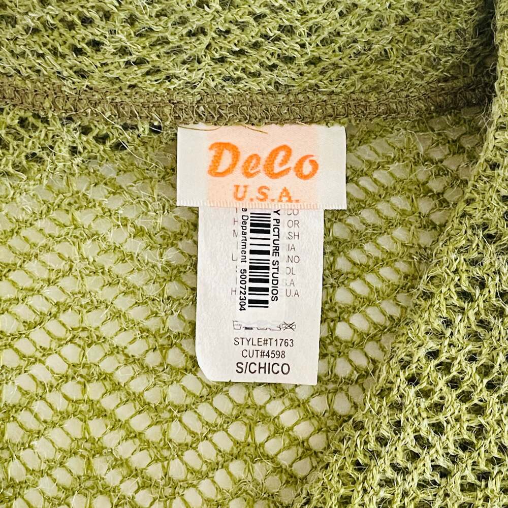 DeCo U.S.A. Olive Green Open Knit Crochet Style Cardigan - Picture 5 of 7